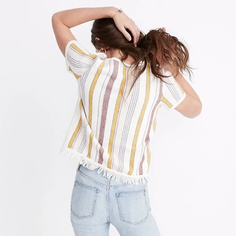 Madewell | Blakley Stripe Sweater Tee Cotton Fringe Size Small - Picture 2 of 8